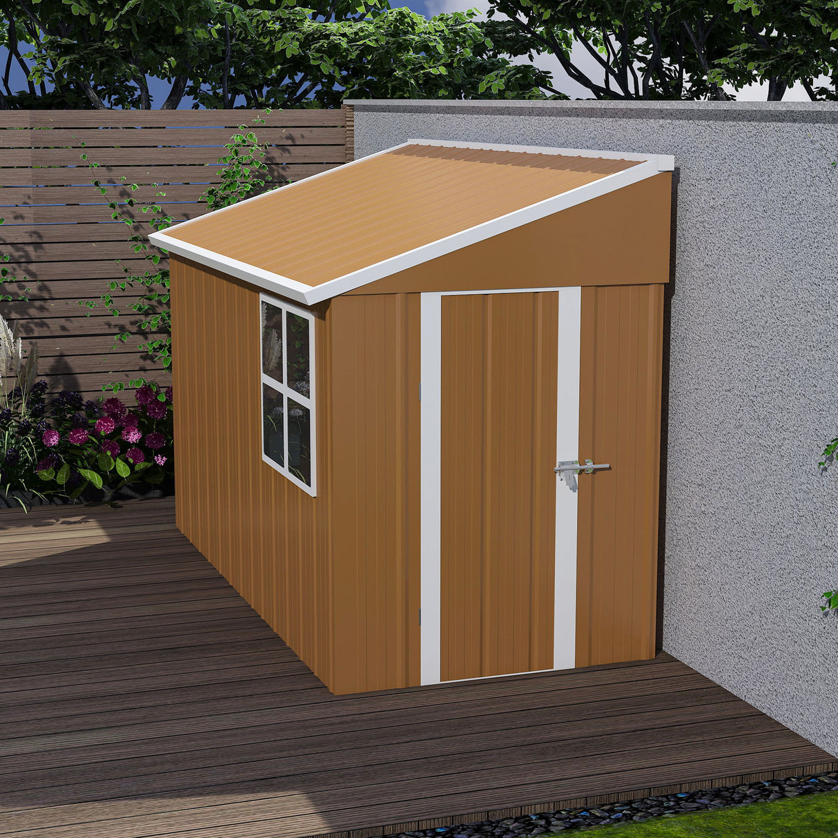 Storage Shed Garden Building Heavy Duty Weatherproof Iron 8x4ft Brown