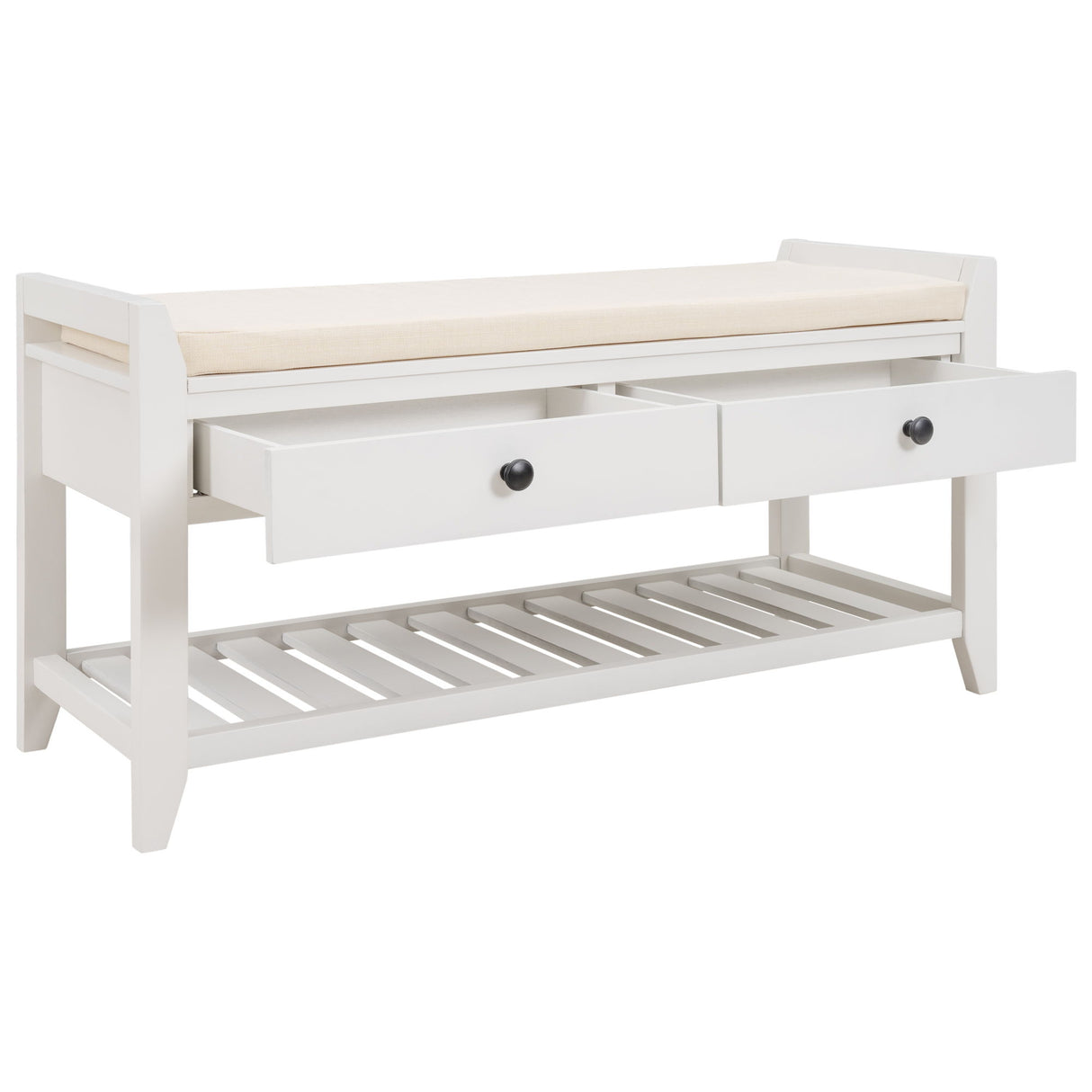 Multipurpose Entryway Shoe Rack With Cushioned Seat And Drawers