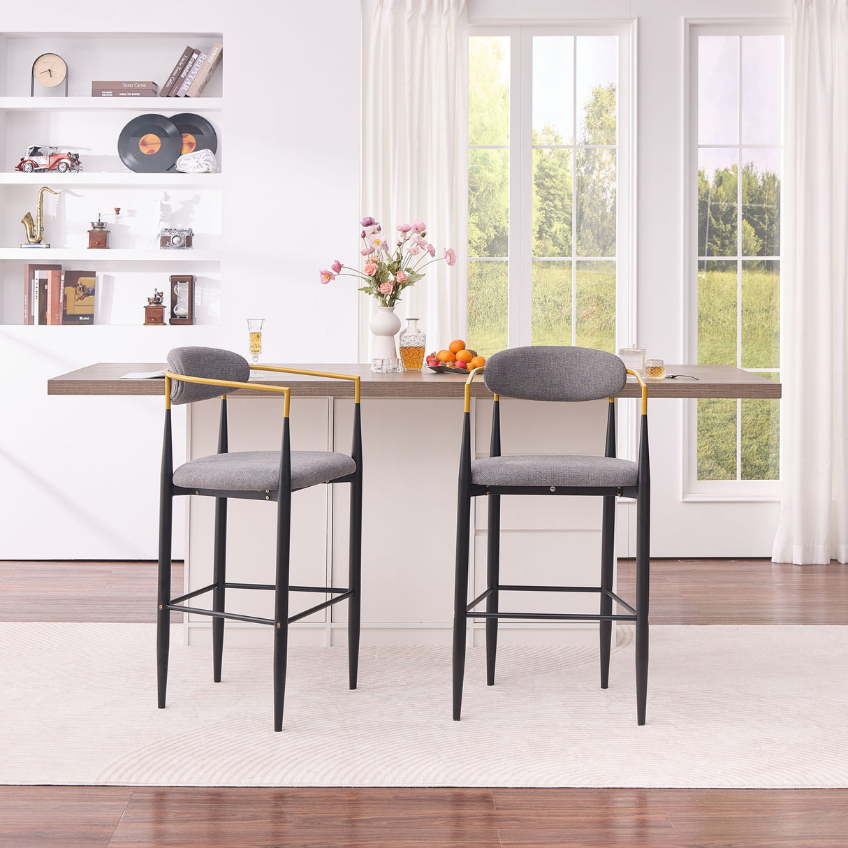 Upholstered Bar Stool With Ergonomic Design (Set of 2)