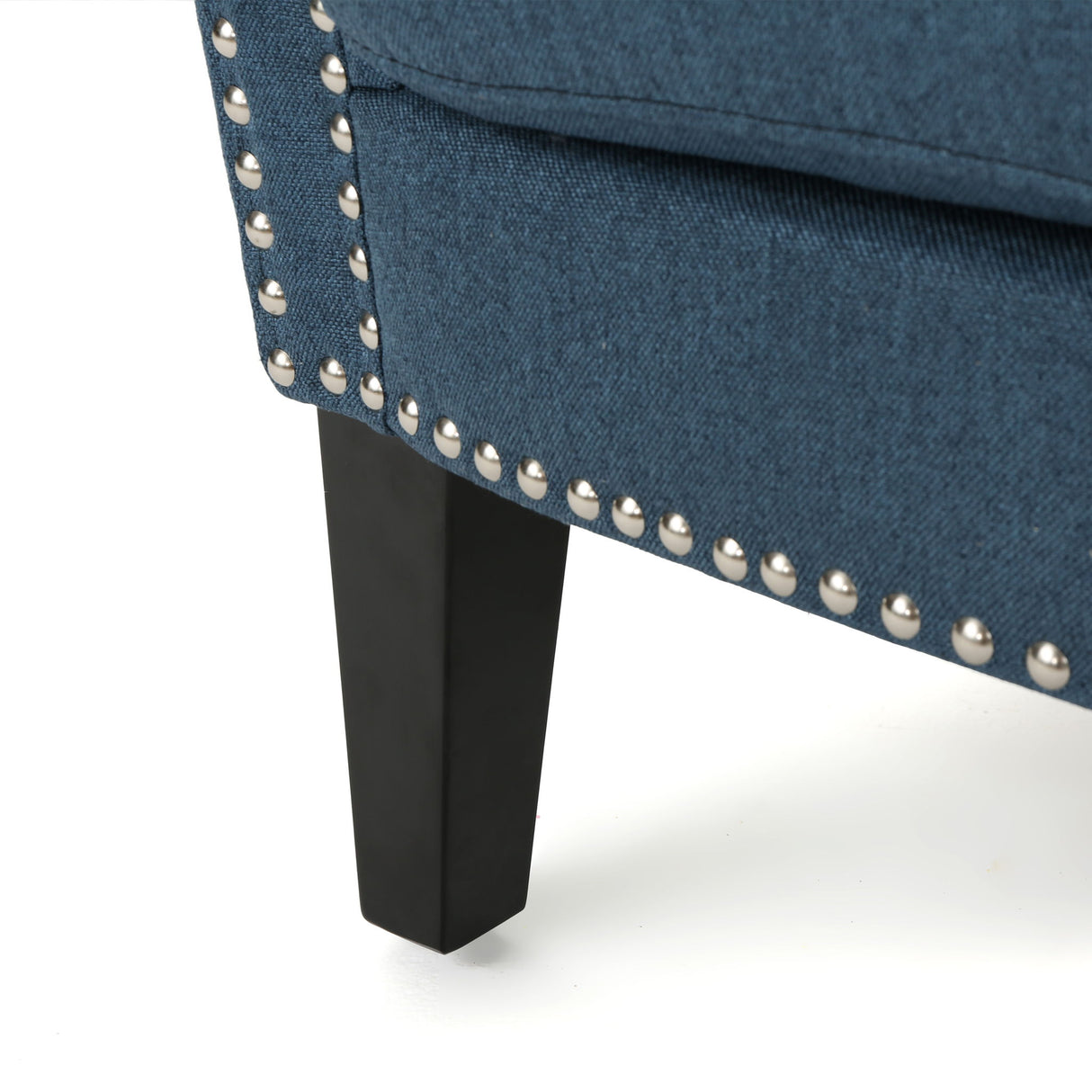 Elegant Fabric Club Chair With Nailhead Trim And Birch Wood Legs - Navy Blue