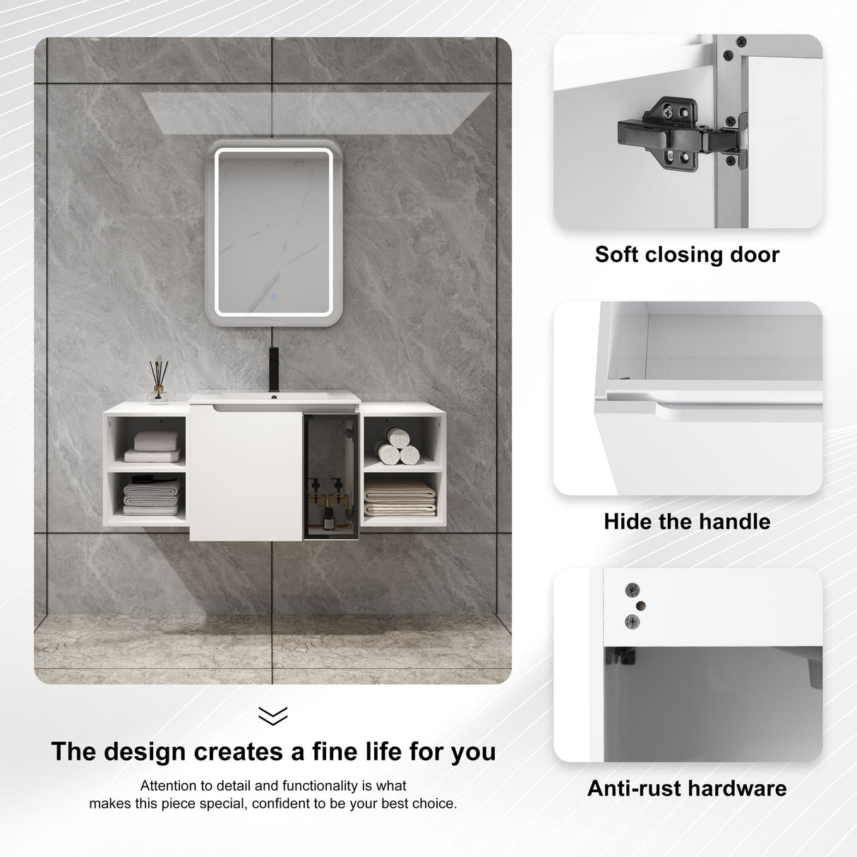 Wall Mounted Bathroom Vanity With Sink, Cabinet & Half Door