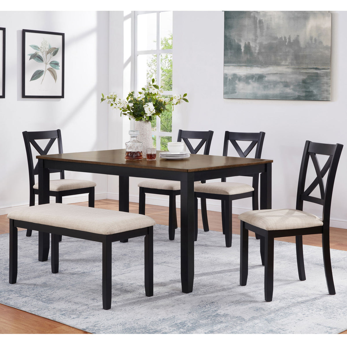 6 Piece Dining Table Set With Bench