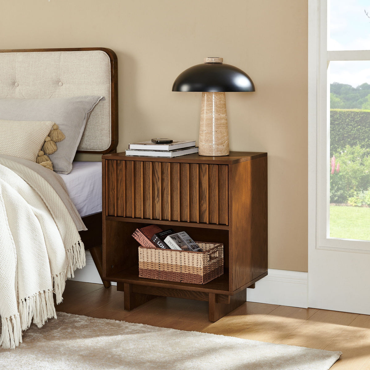 Nightstand With Hidden Charging Station USB Ports & Outlet Hole