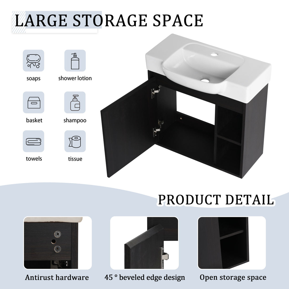 Wall Mounted Bathroom Vanity With Sink, Soft Close Door