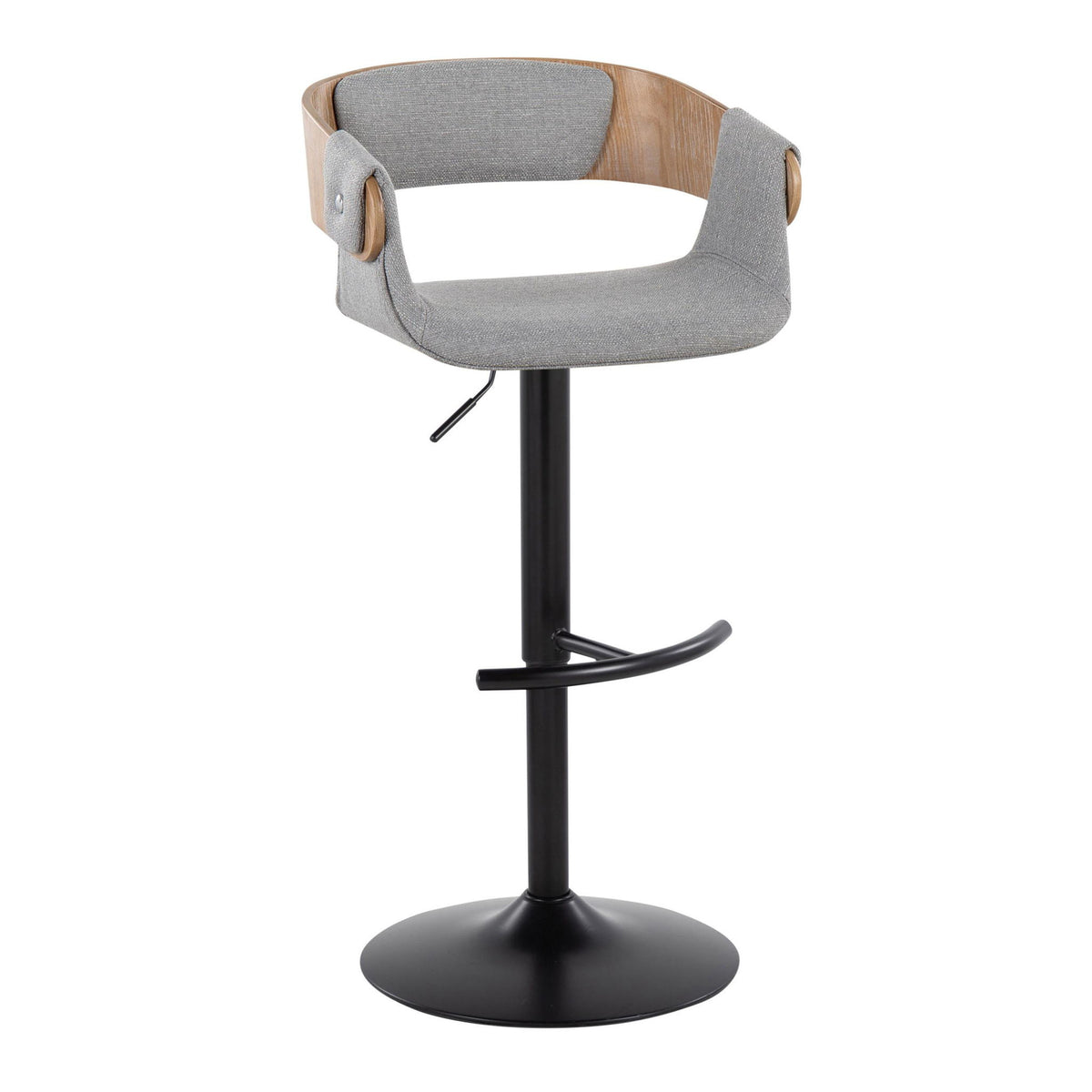 Elisa - Adjustable Barstool With Swivel & Rounded T Footrest (Set of 2) - Gray - Fabric