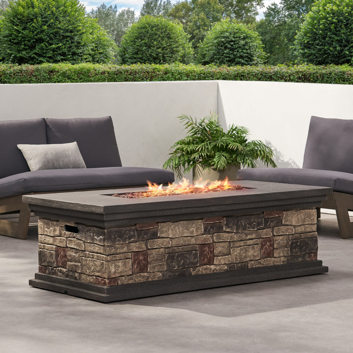 Contemporary Rectangle Fire Pit 50, 000 Btu Magnesium Oxide - Stone Gray