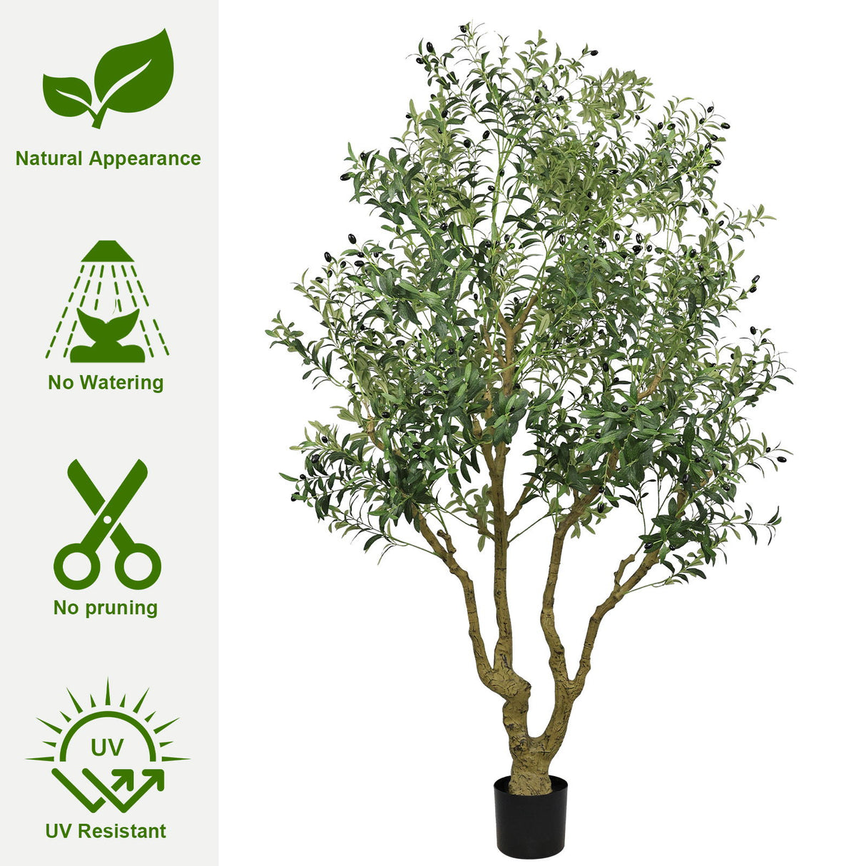Artificial Olive Tree Large With Trunk, Indoor / Outdoor Decorative Plant For Living Room - Green