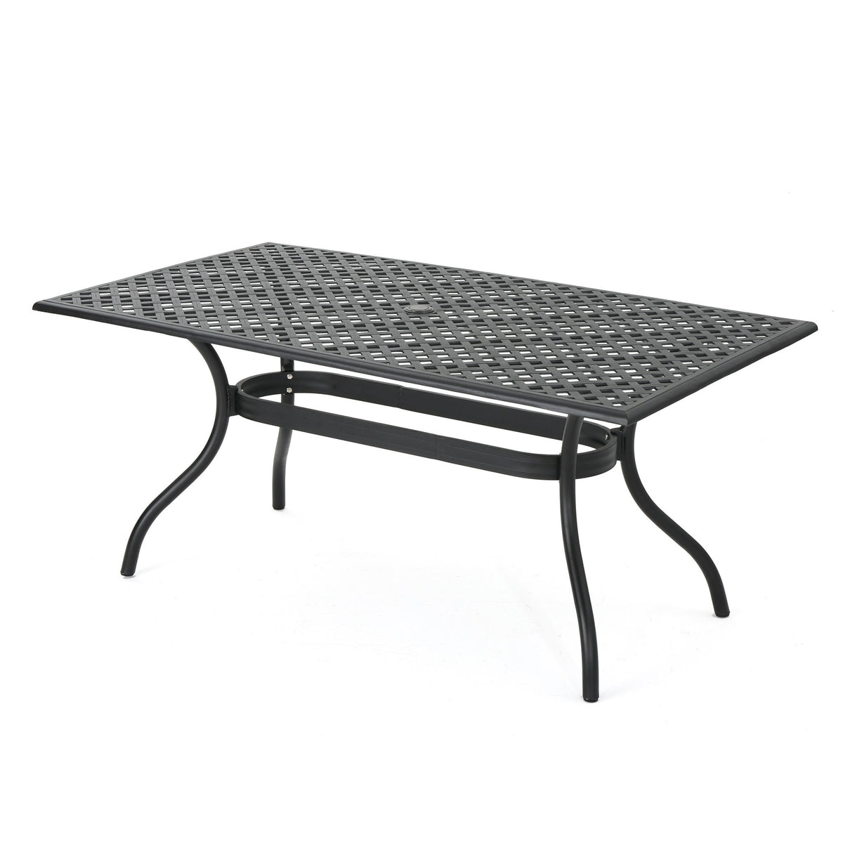 Outdoor Aluminum Dining Table With Lattice Design And Center Umbrella Hole - Black