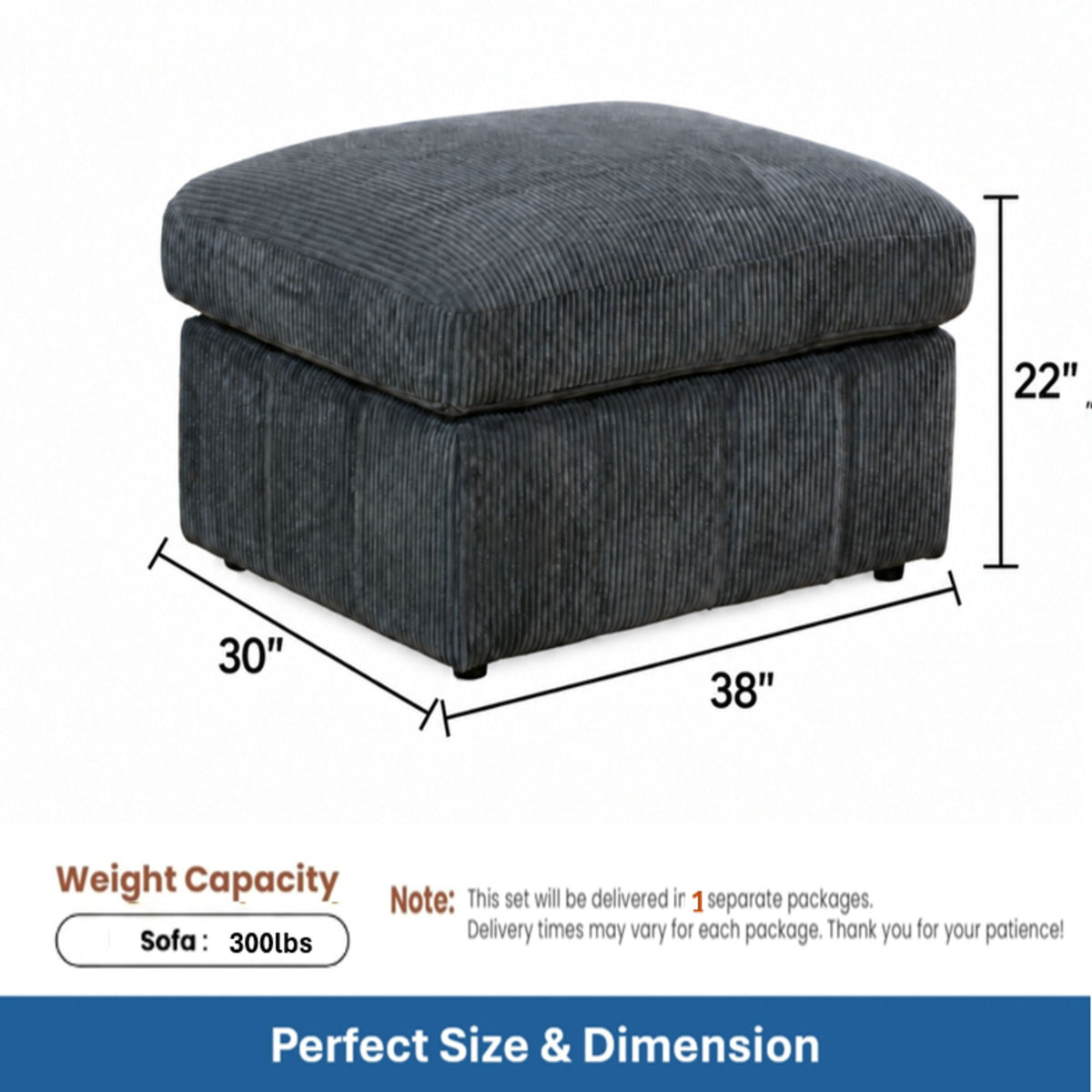 Oversized Ottoman Footrest Extra Seat Living Room - Dark Gray