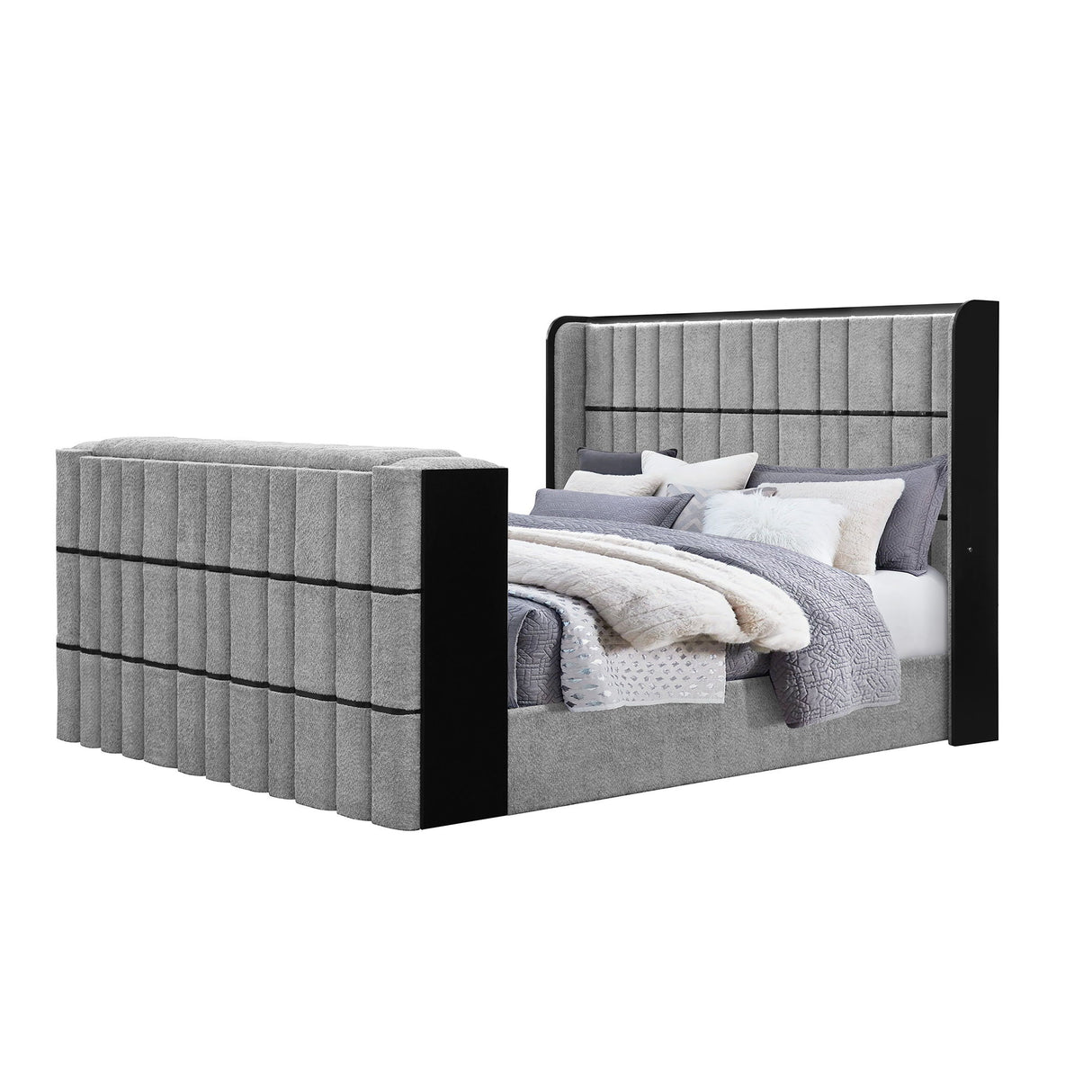 Isaiah - Bed With TV Lift-LED Speakers And Fireplace