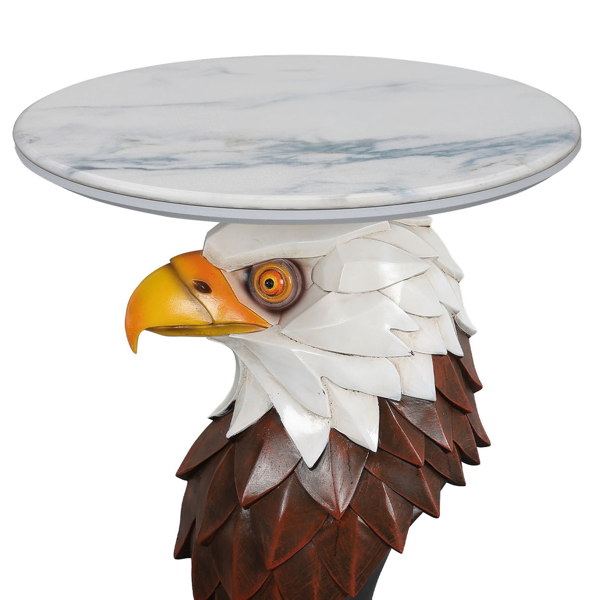 Eagle Head Accent Table, Animal Statue End Tables For Living Room - Brown / Antique White