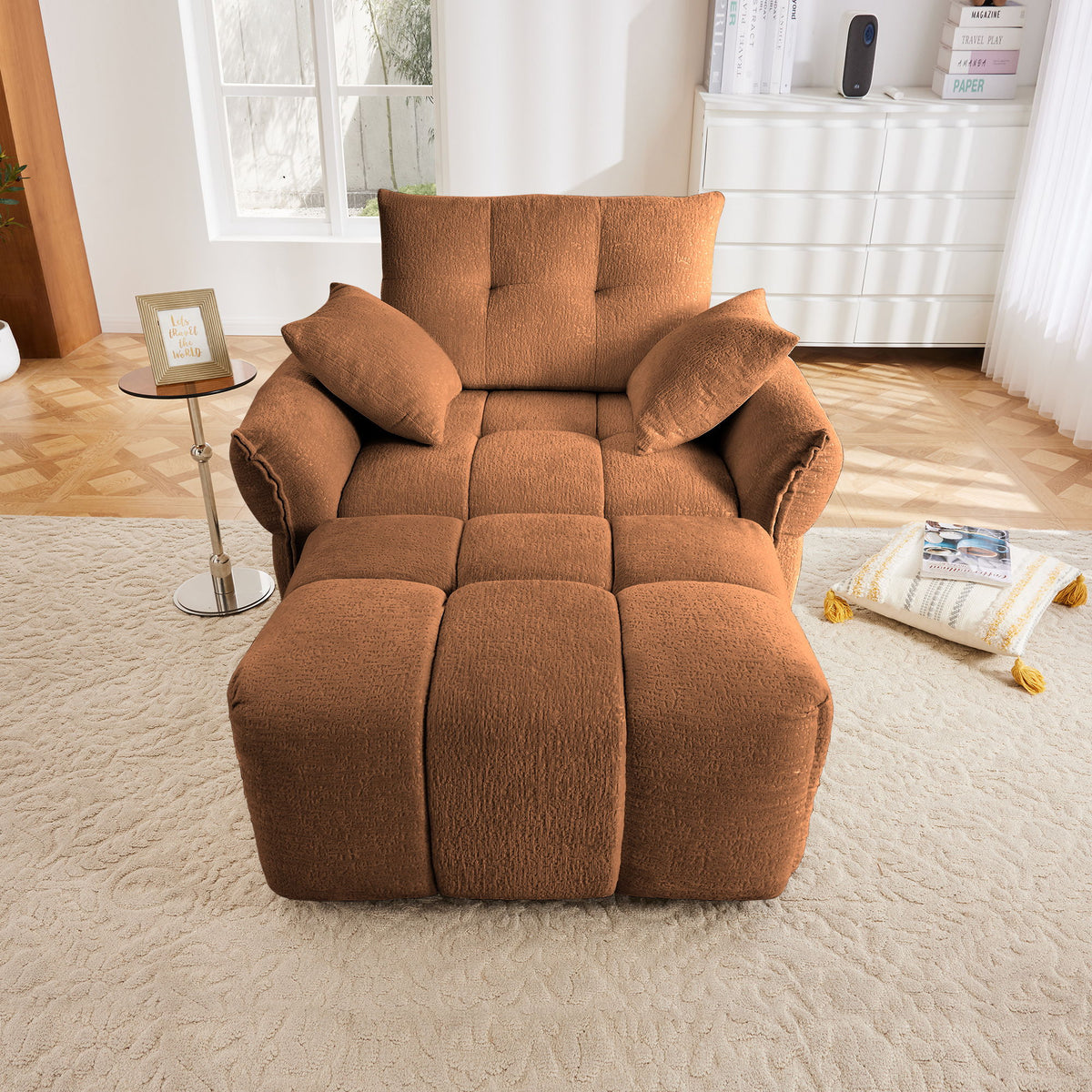 Ergonomic Single Seater Sofa With Ottoman, High Resilience Support Cushions