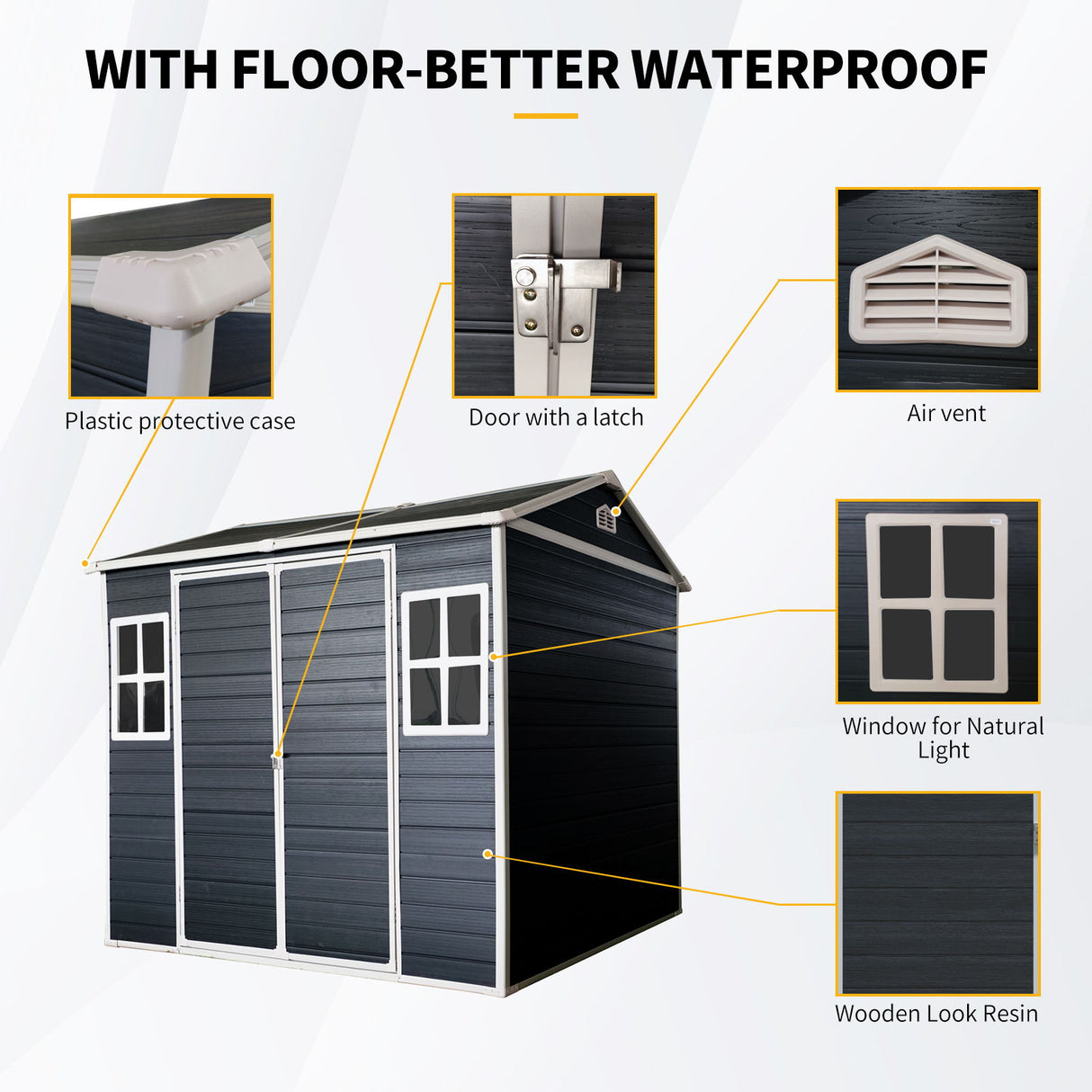 Resin Outdoor Storage Shed Garden Building Waterproof Heavy Duty 8x6.5ft
