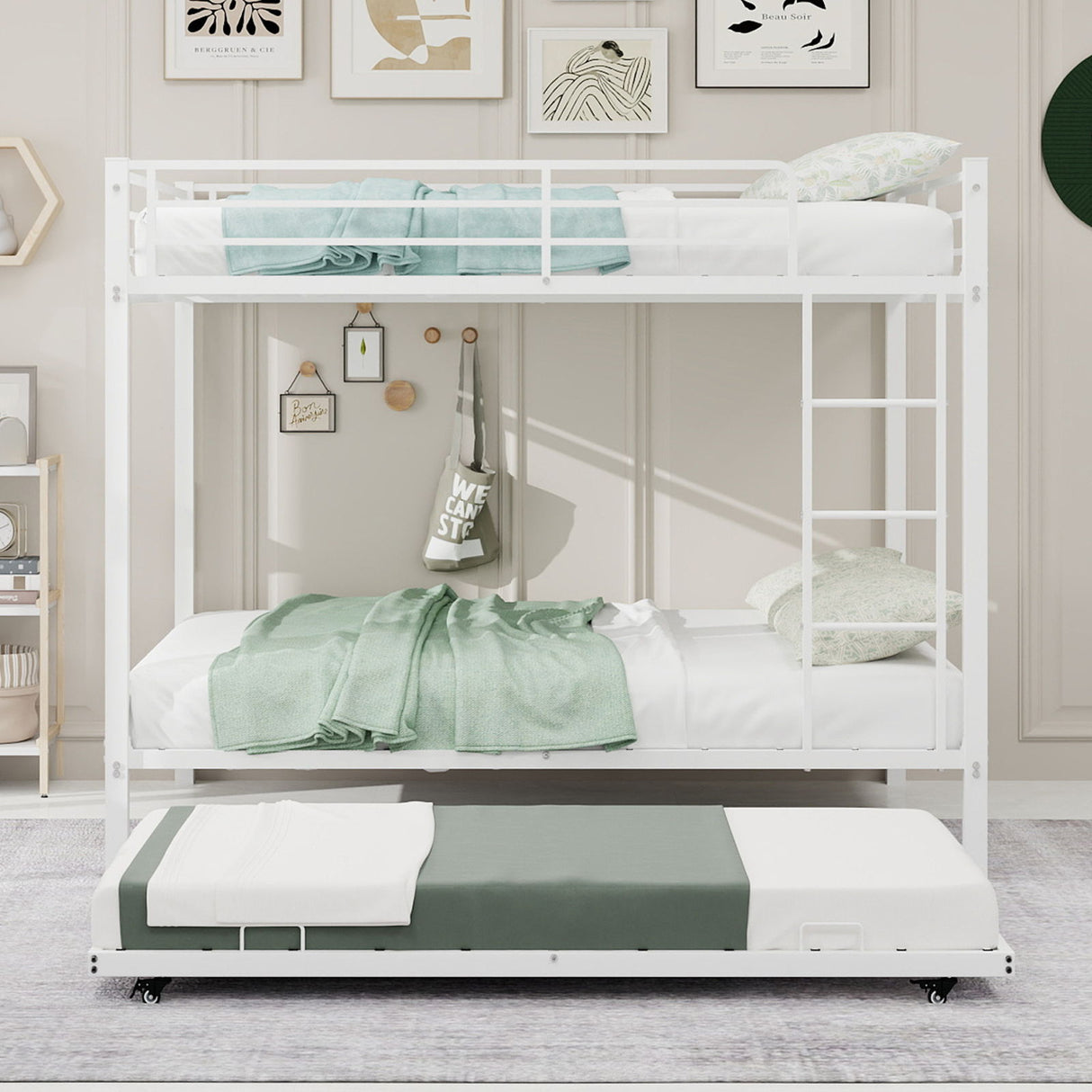 Bunk Bed For Kids, Convertible Frame With Ladders & Guardrail