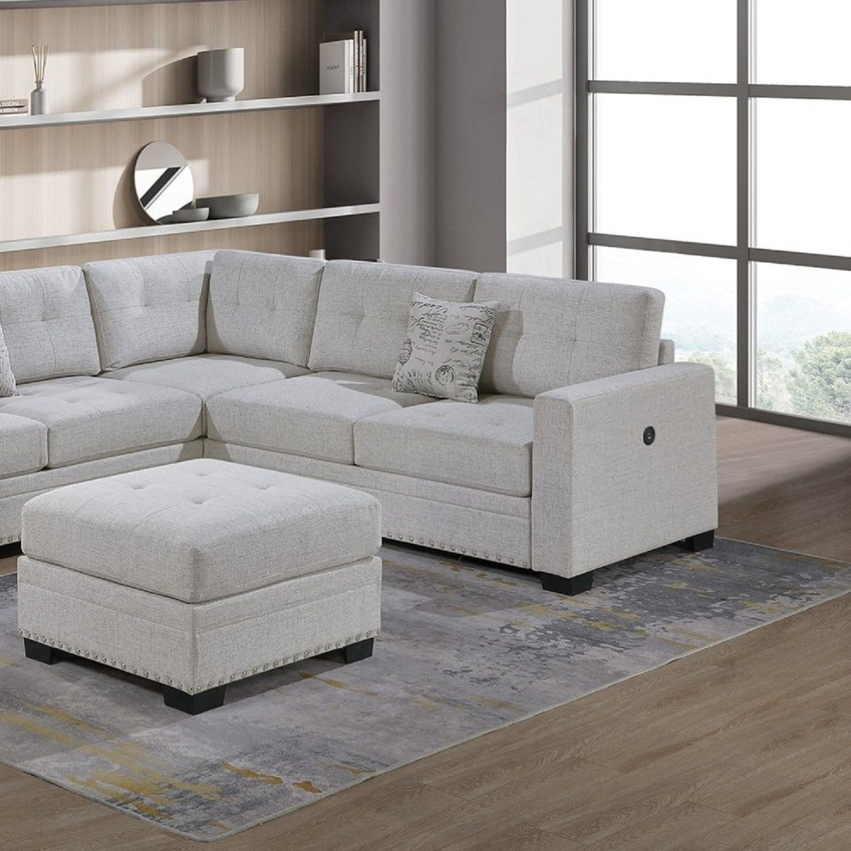 Casual Simple Tufted Sectional 4 Piece Set With USB Loveseat