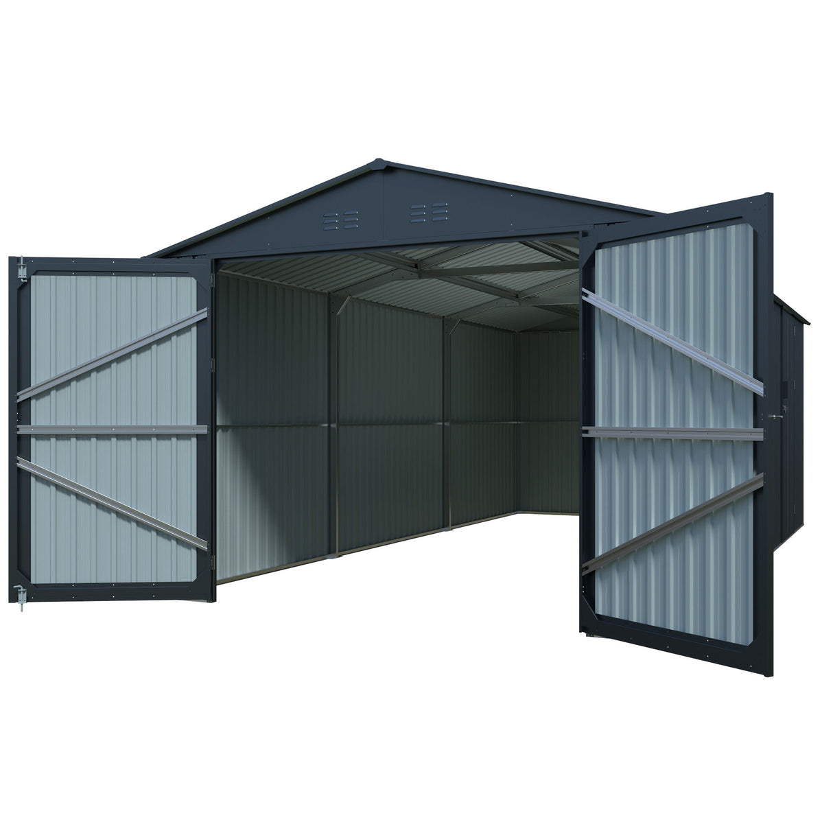 Outdoor Storage Shed Metal Garage Building Heavy Duty Utility House Black