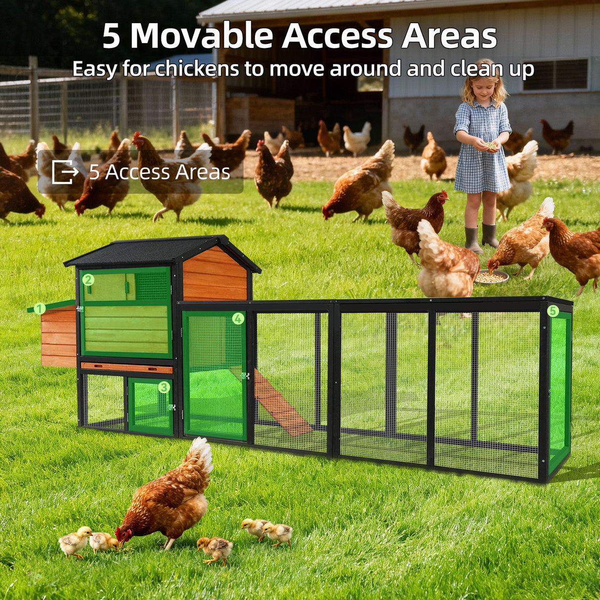 Chicken Coop, Large Outdoor Hen House With Run And Nesting Box Poultry Cage