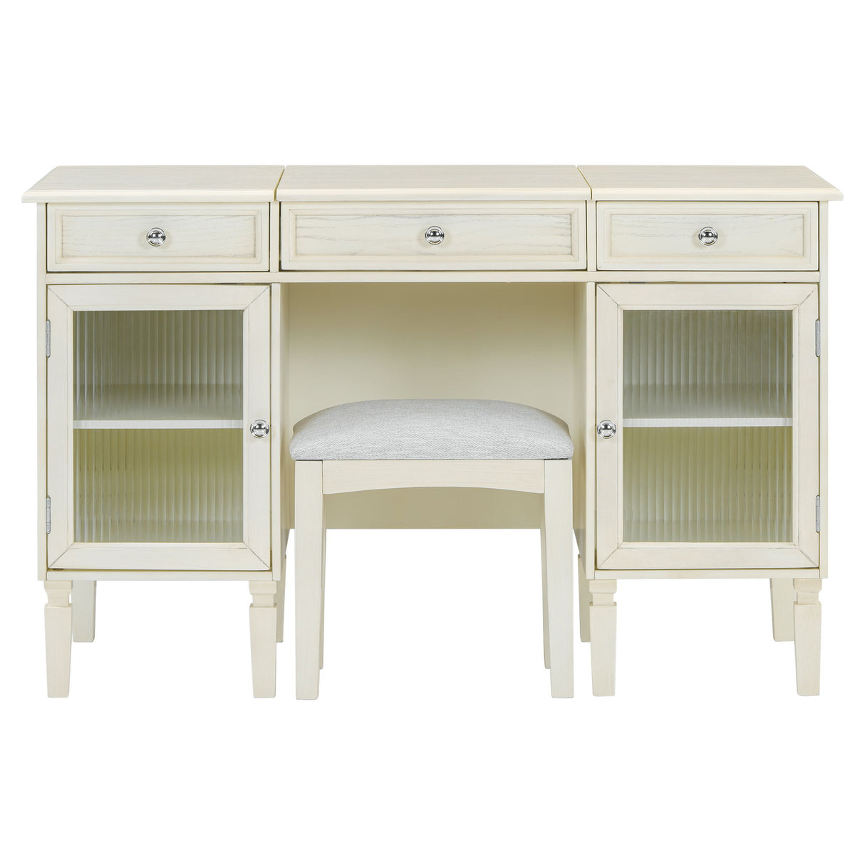 Multi Functional 2 In 1 Vanity Desk With Flip Top Mirror Material - White Oak