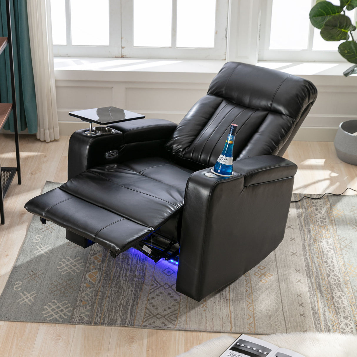 Power Recliner & Storage Arms, Cupholders, Swivel Tray Table And Cell Phone Stand