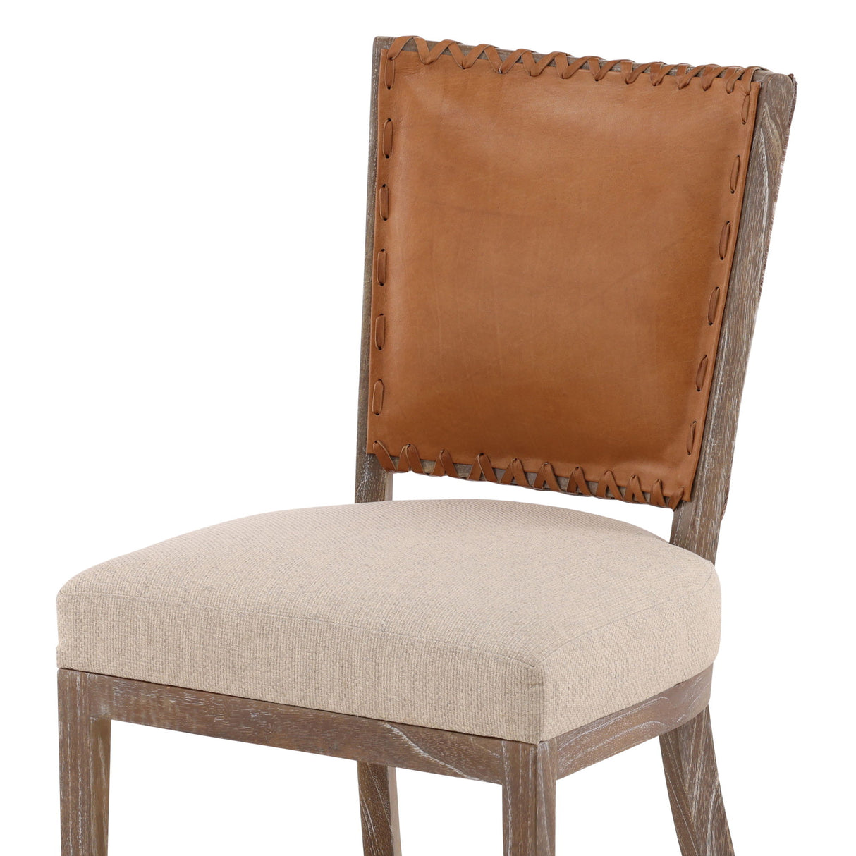 Lina - Leather and Linen Chair - Light Brown / Beige