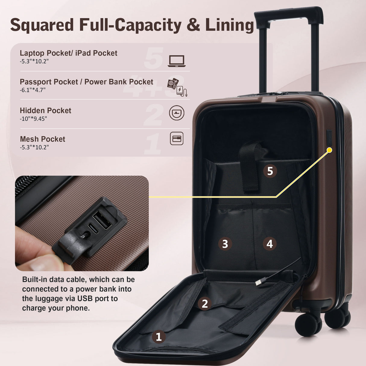 Hardside Luggage Set 5 Piece With Front Opening