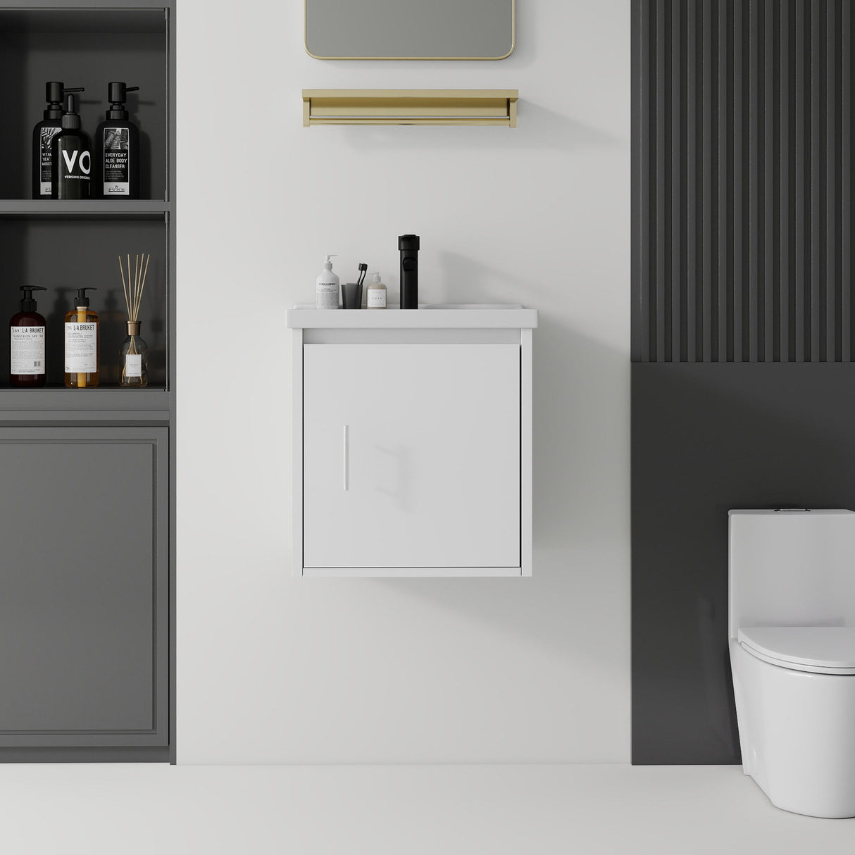 20" Floating Bathroom Vanity Combo With Wall Cabinet, Ceramic Sink & Soft Close Doors - White