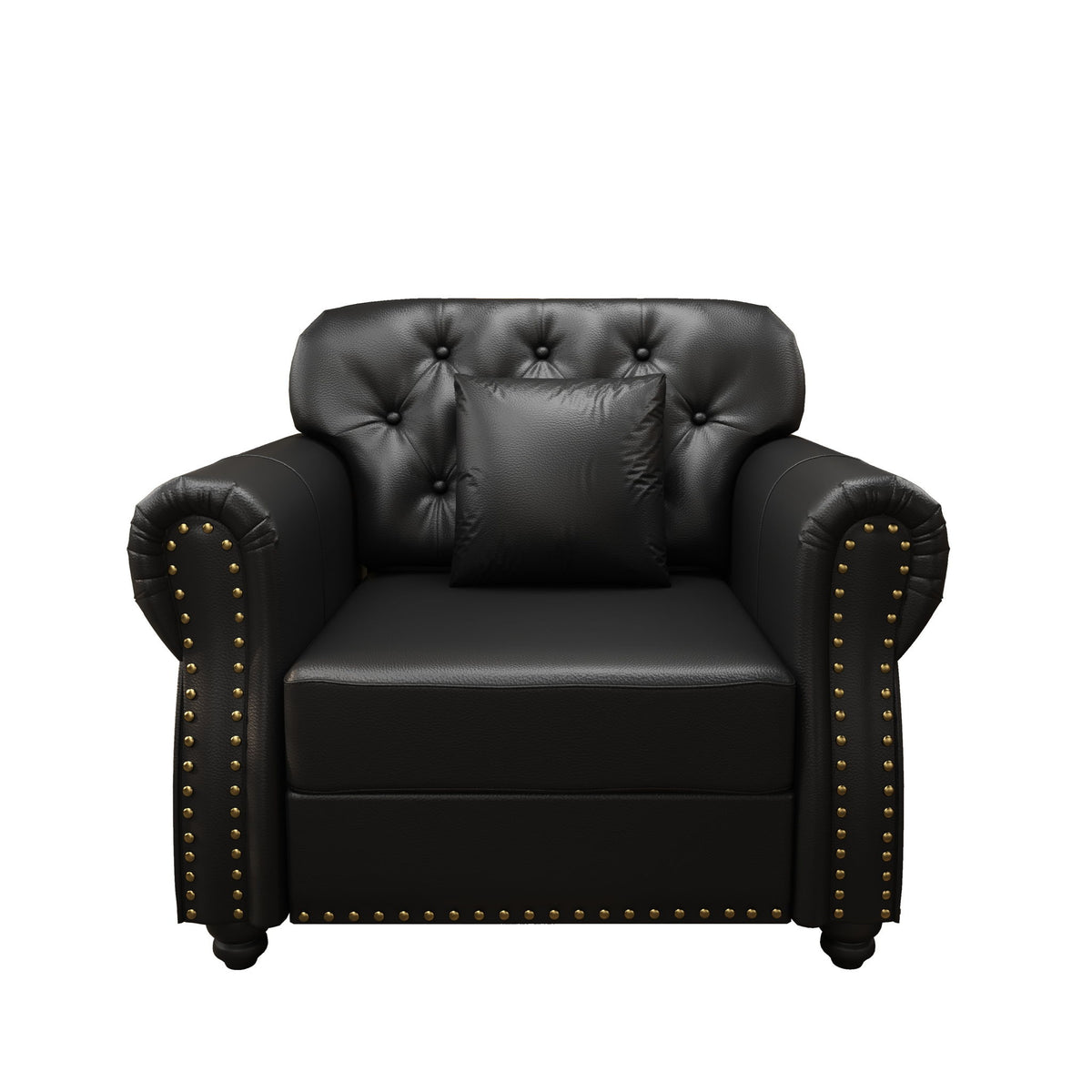 Sofa With Nailhead Trim And Rolled Armrests, Includes 1 Pillow - Black