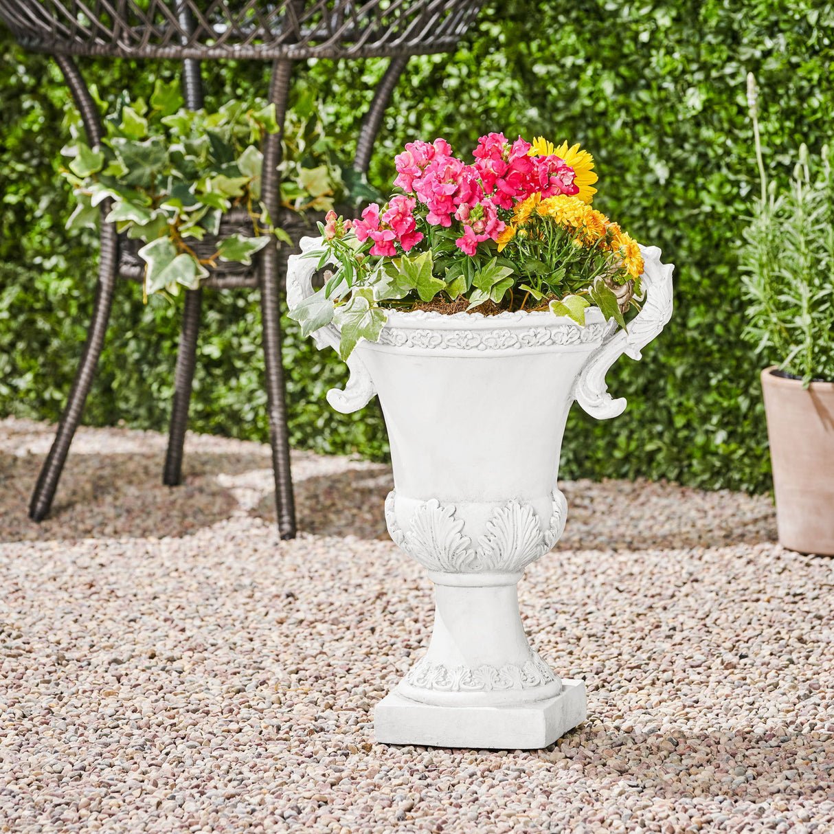 Roman Style Garden Urn Planter - Antique White