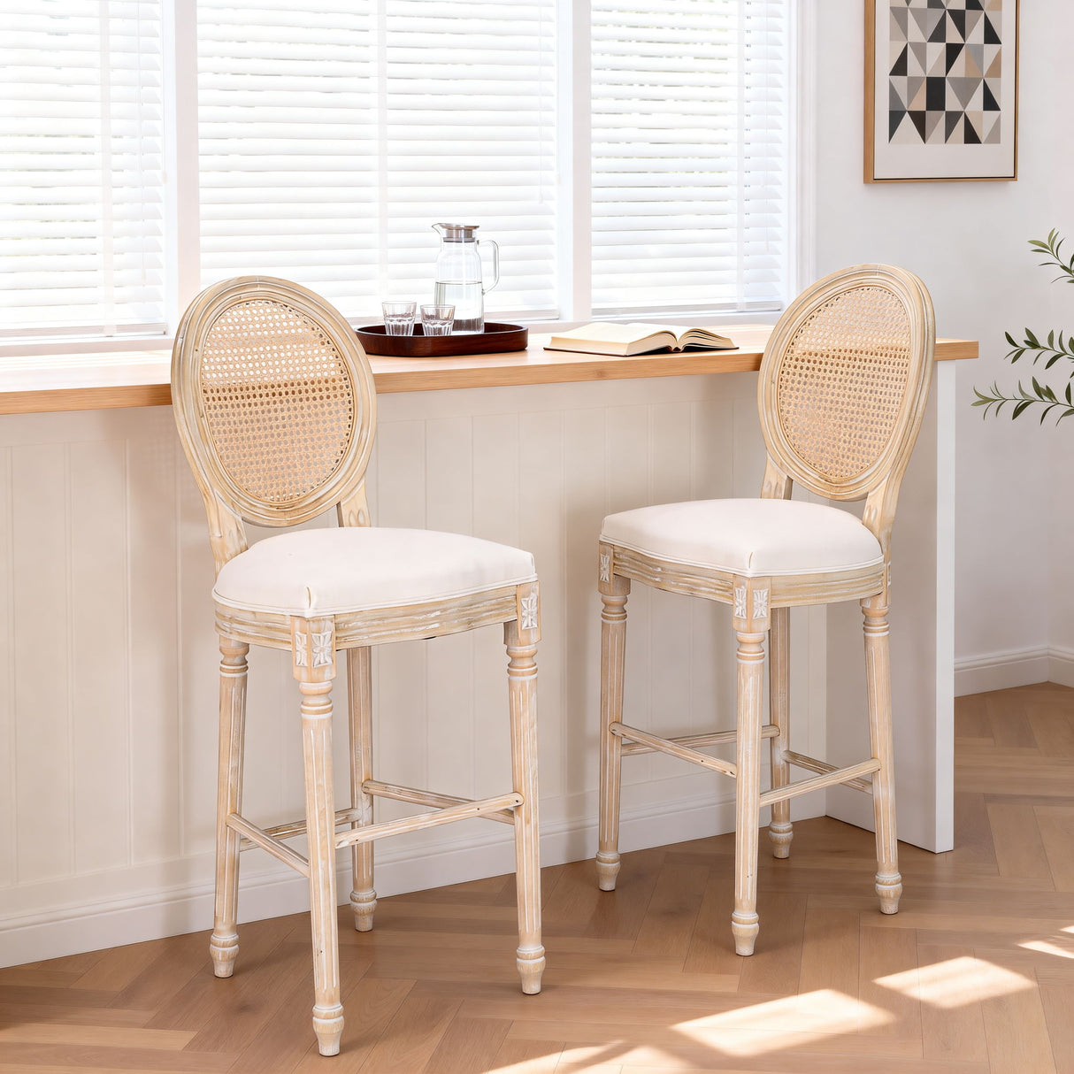French Country Bar Chairs With Round Back (Set of 2)