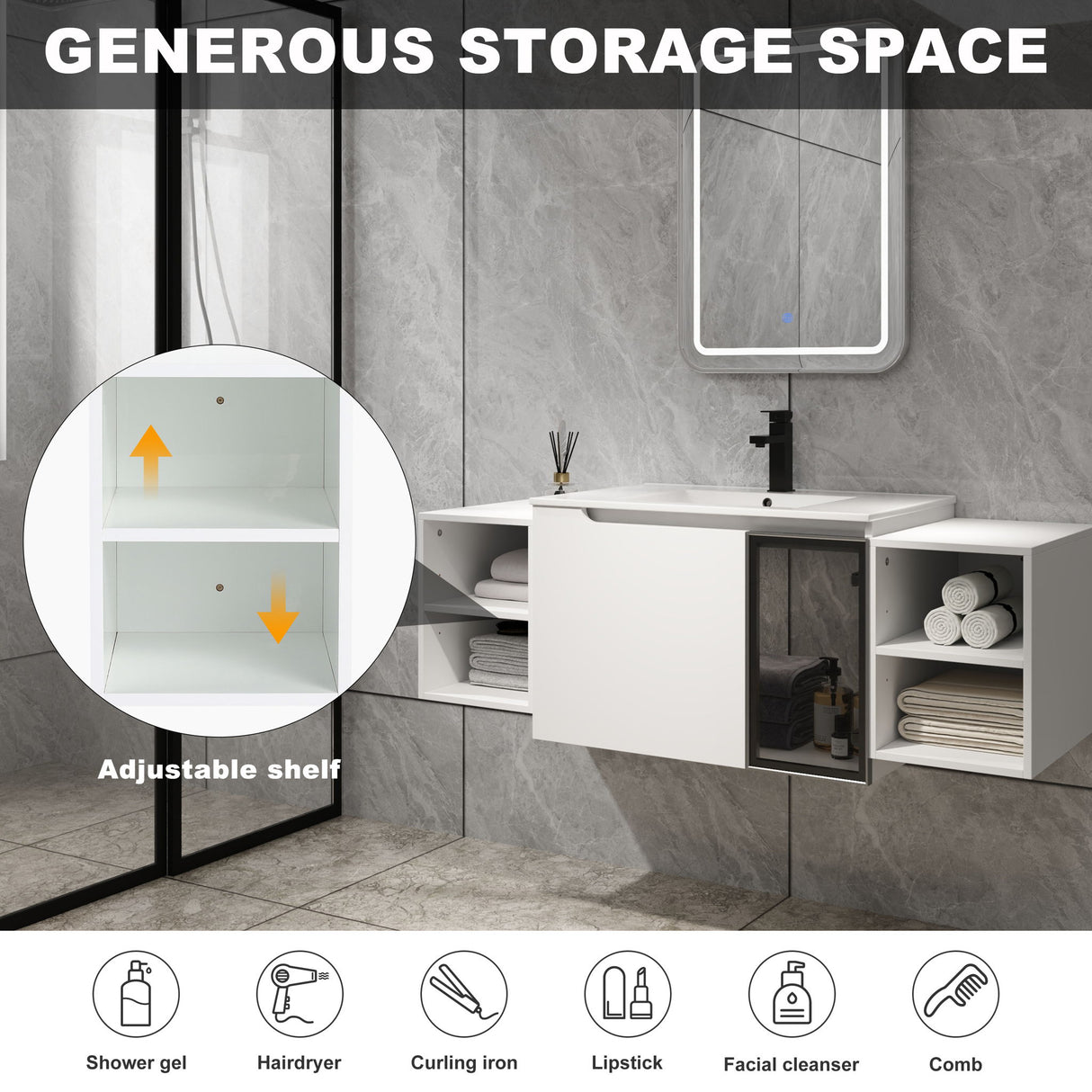 Wall Mounted Bathroom Vanity With Sink, Cabinet & Half Door