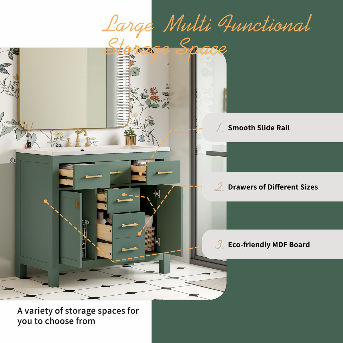 Bathroom Vanity With Sink, Cabinet With 4 Drawers & 2 Soft Close Doors, Rectangular Storage Unit For Bathroom