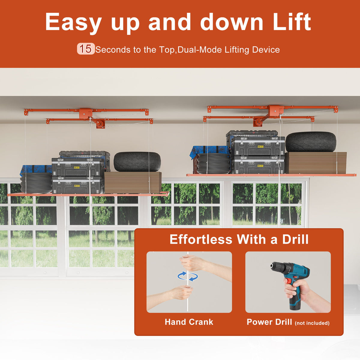 Overhead Garage Storage Rack For High Ceilings - Orange