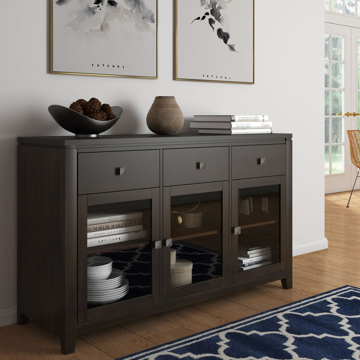 Sideboard Buffet Contemporary Solid Wood 54in x 17in x 32in