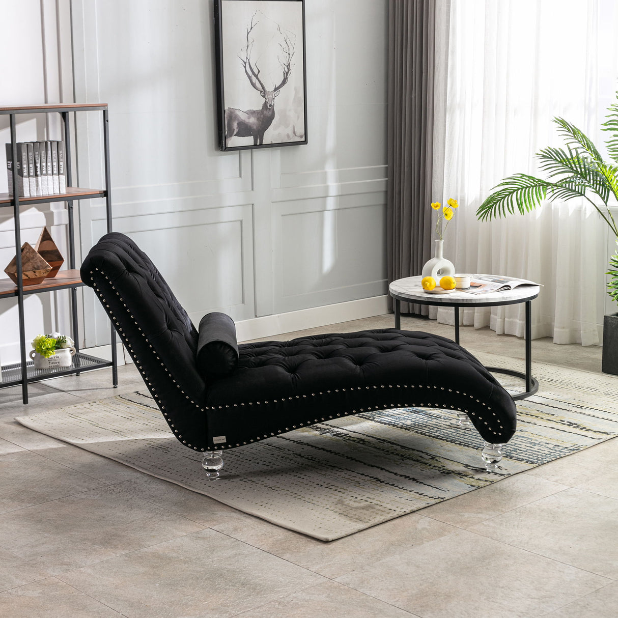 Chaise Lounge Indoor, Button Tufted Upholstered Chaise Lounge Chair With Pillow