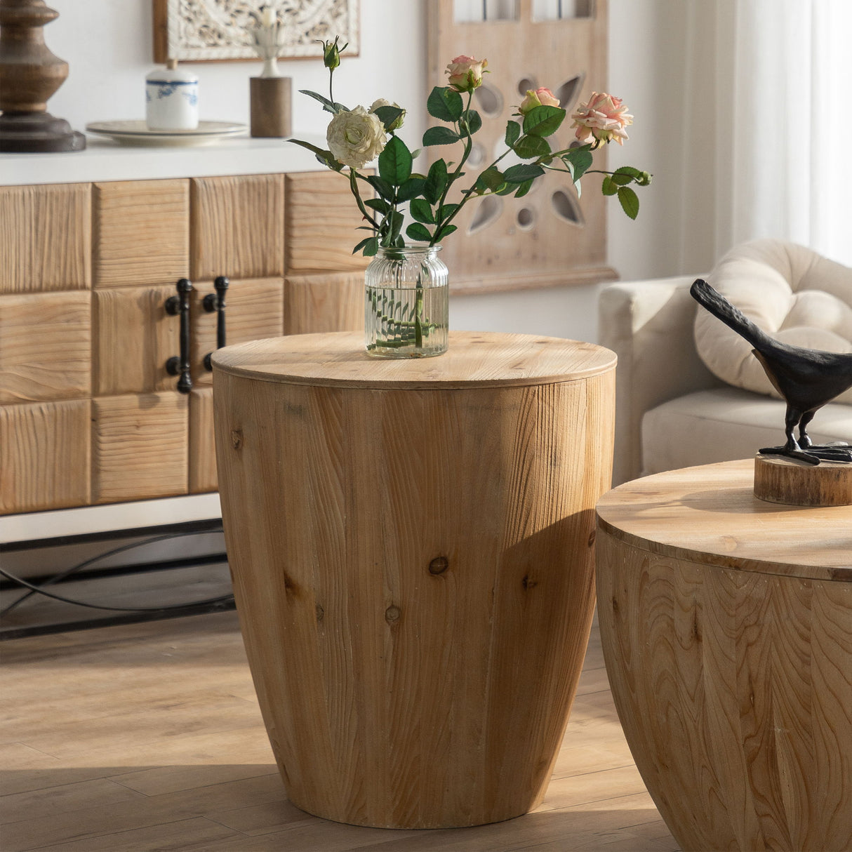 Vintage Style Barrel Coffee Table With Storage