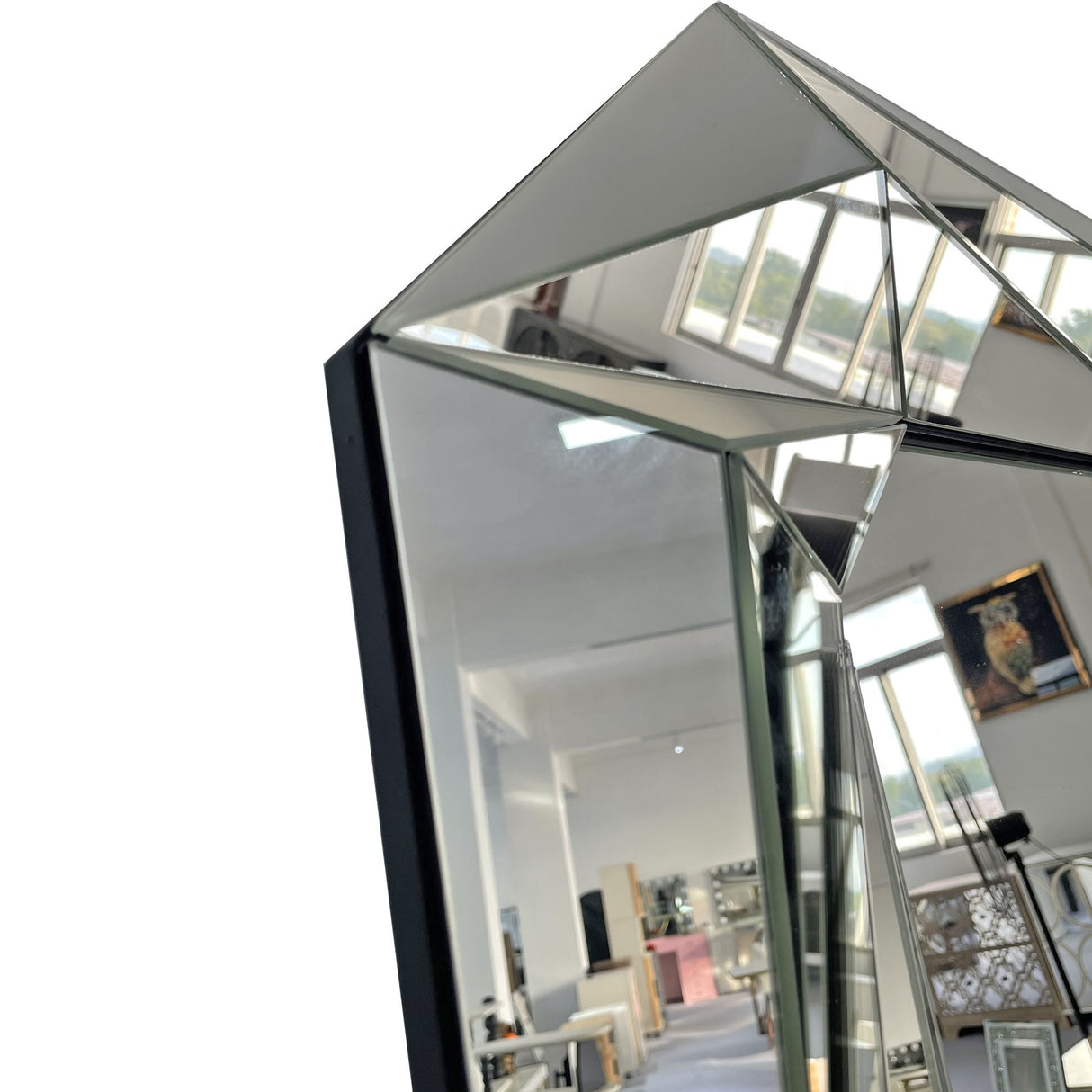 Diamond Shaped Wall Mirror With Beveled Edge Frameless Design - Silver