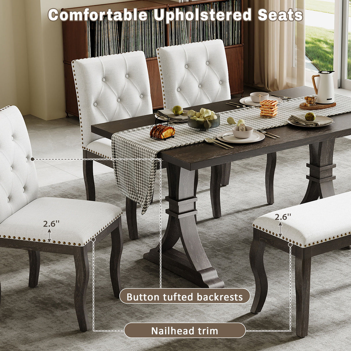 Dining Set With Bench, 6 Piece