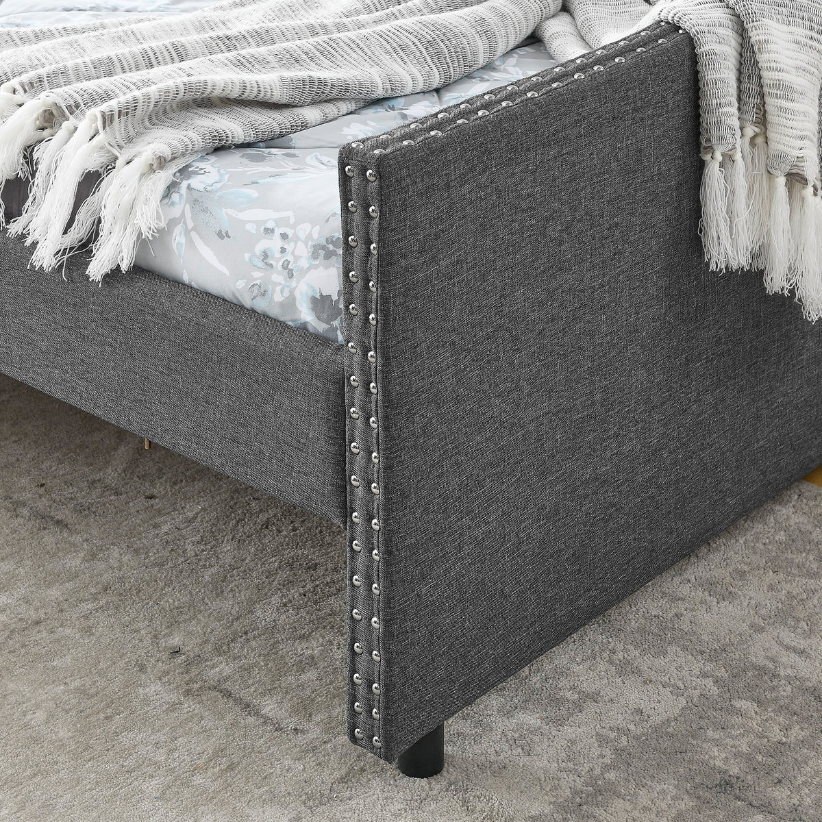 Upholstered Tufted Daybed With 2 Drawers, Waved Arms