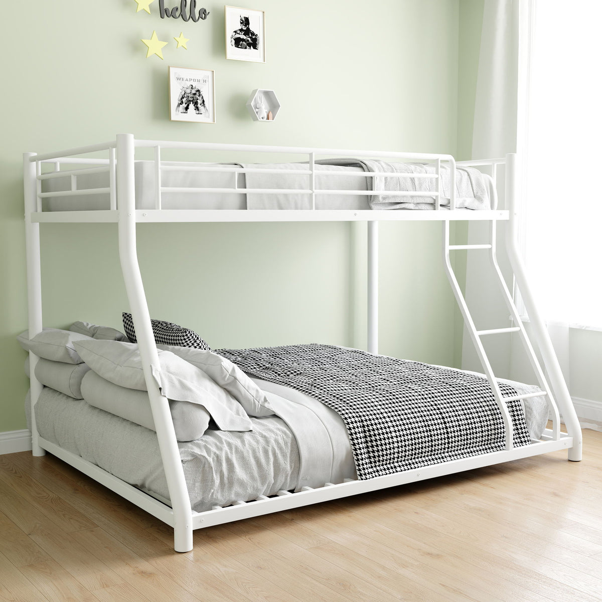 Bunk Bed Frame With Ladder And Guardrail, Heavy Duty Noise Free Design Metal Construction