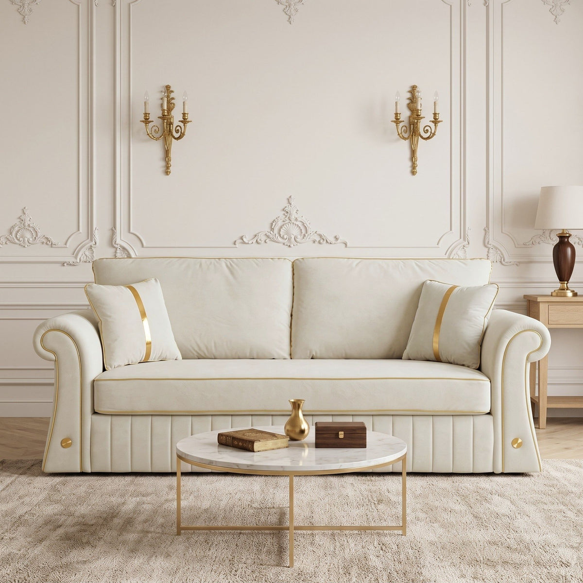 Sofa With Rolled Arms, 3 Seater Couch, Living Room Accent