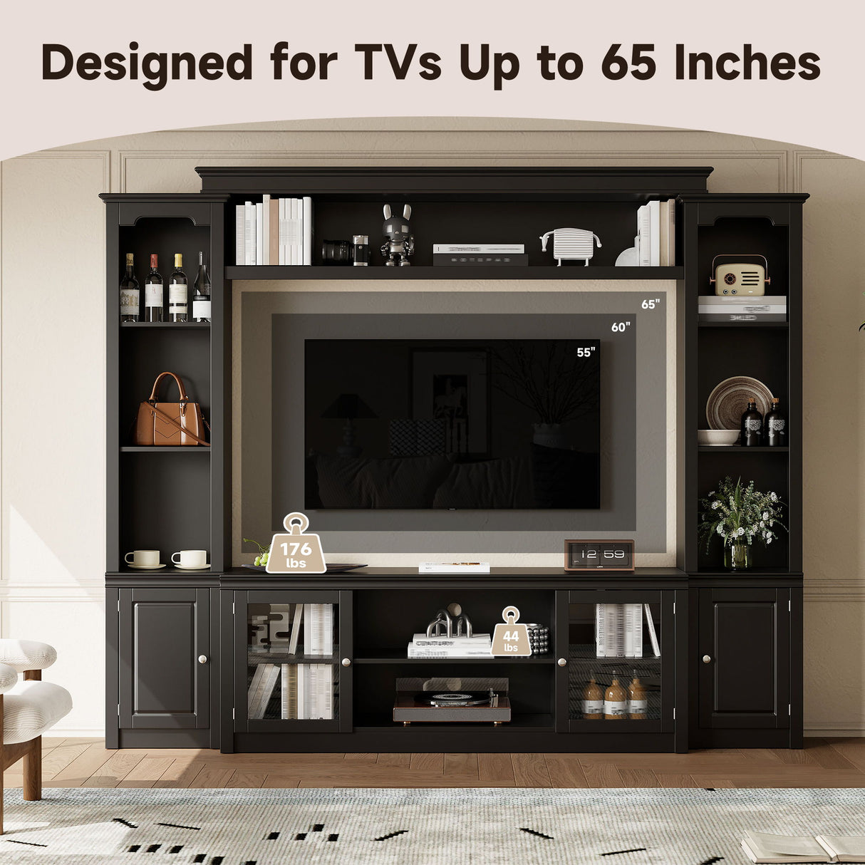 All-In-One TV Stand With Bookcase For TVs Up To 65"