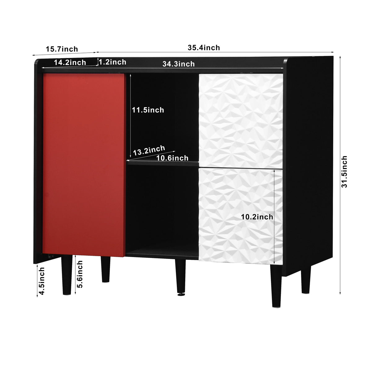 Sideboard Buffet Cabinet with Unique Panel Styling Wood Storage Drawers