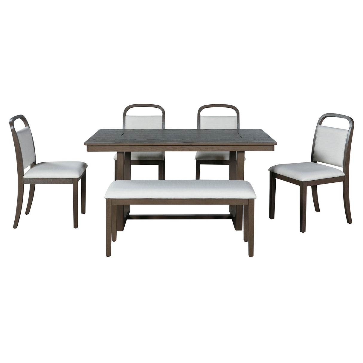 Farmhouse Dining Set With 4 Upholstered Chairs & 1 Bench