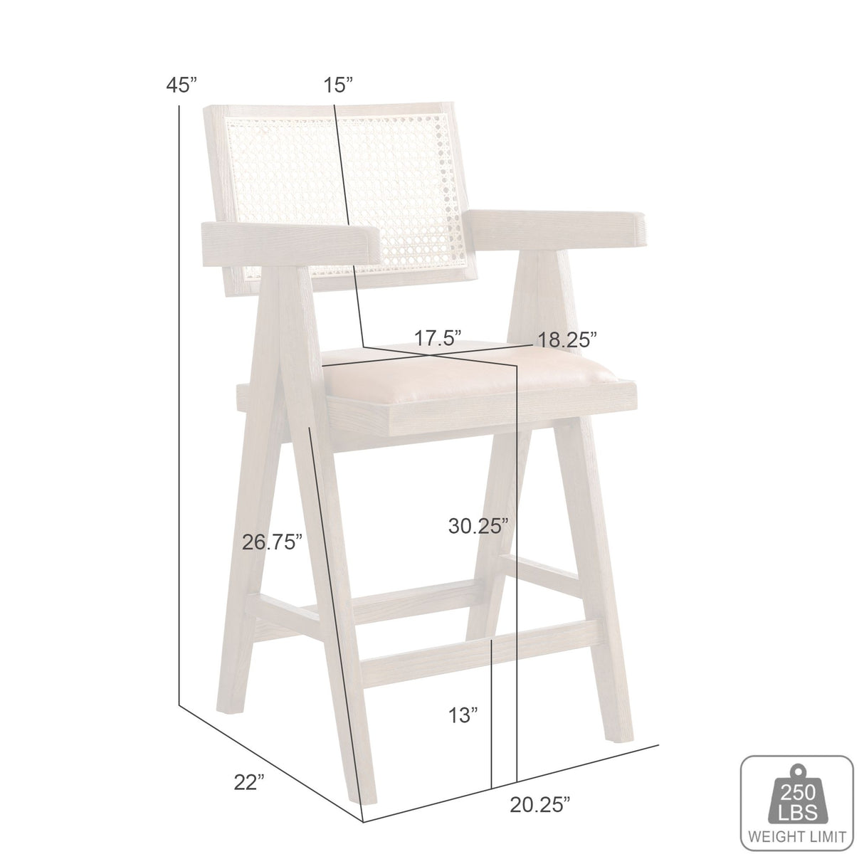 Harley - Nutmeg Brown Solid Wood And Rattan Upholstered 30" Bar Height Barstool