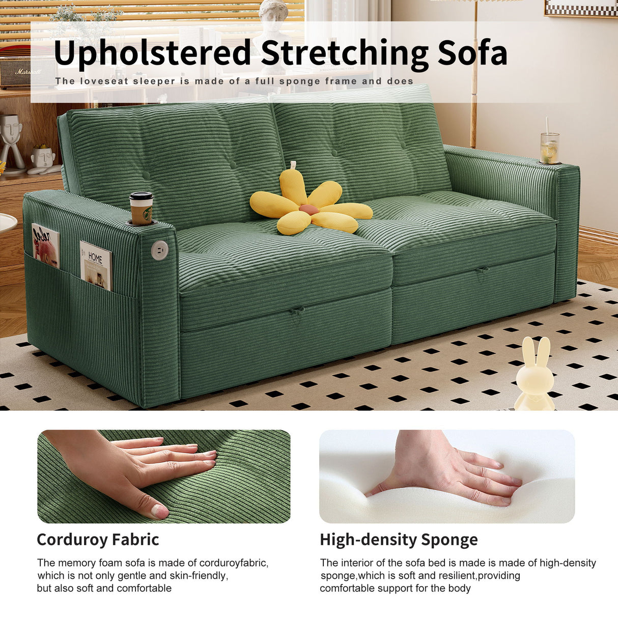 2 In 1 Convertible Sofa Bed For Living Rooms