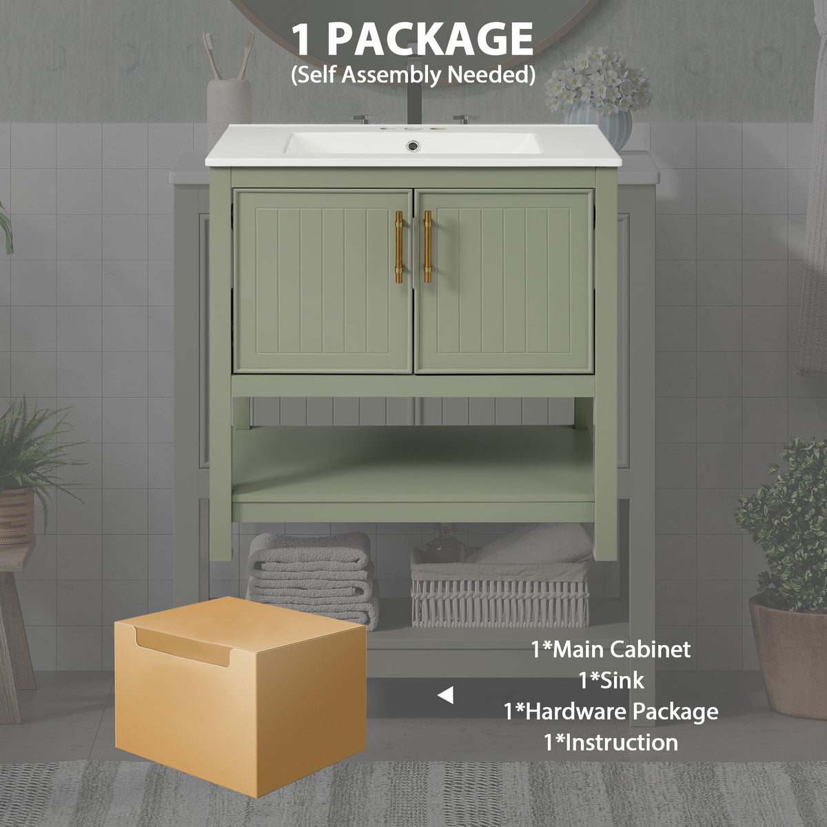 Elegant Bathroom Vanity With Ceramic Sink And Versatile Storage