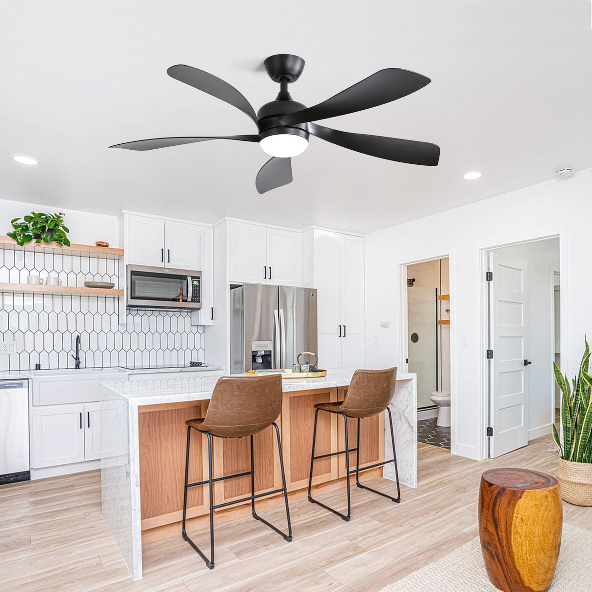 Ceiling Fan With 3 Color Dimmable 5 Blades Remote Control Reversible DC Motor And LED Light - Black