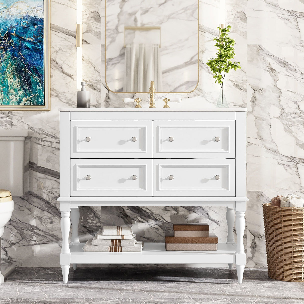 Bathroom Vanity Cabinet With Undermount Sink, 4 Drawer Set