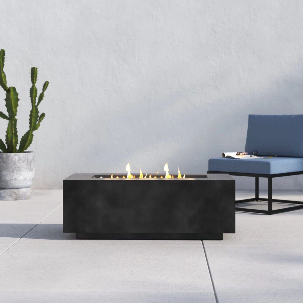 Propane Fire Pit Table Outdoor Heater Concrete 42x16in Dark Gray