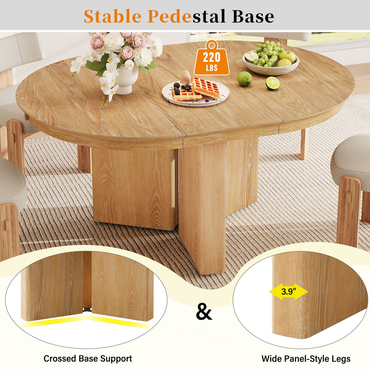 Farmhouse Oval Extendable Dining Table With Pedestal Base